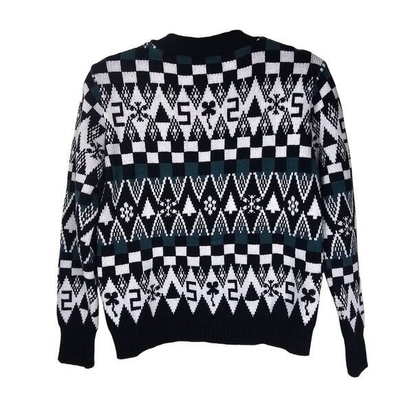 Sacred Threads Geometric Button-Up Cardigan Sweater S Black/Green Christmas NWT - Picture 2 of 9